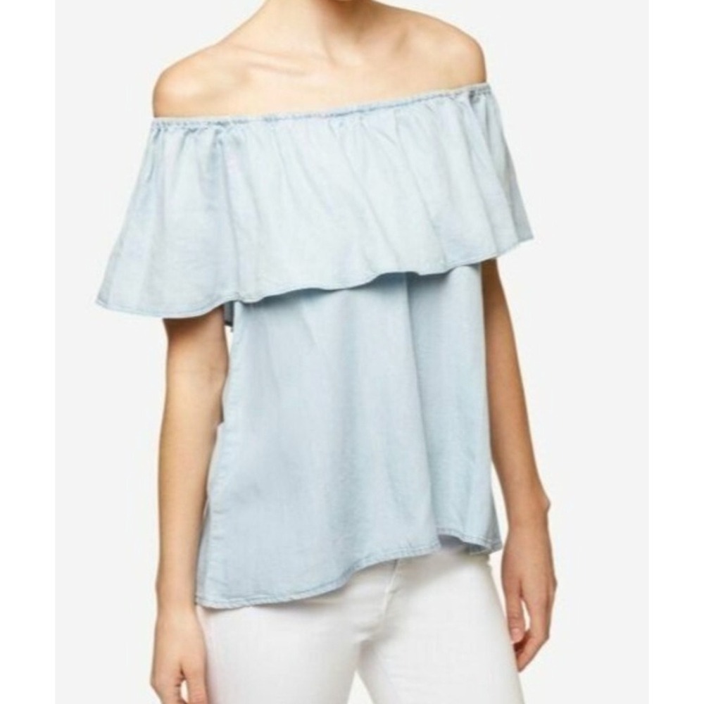 Anthropologie Sanctuary Off The Shoulder‎ Chambray Blouse Boho XS